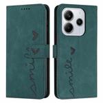 For Redmi Note 14 4G 164.84mm Skin Feel Heart Embossed Leather Phone Case with Long Lanyard(Green)