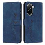 For Redmi A5 4G 171.7mm / Poco C71 Skin Feel Heart Embossed Leather Phone Case with Long Lanyard(Blue)
