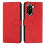 For Redmi A5 4G 171.7mm / Poco C71 Skin Feel Heart Embossed Leather Phone Case with Long Lanyard(Red)