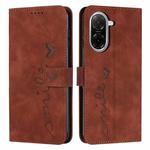 For Redmi A5 4G 171.7mm / Poco C71 Skin Feel Heart Embossed Leather Phone Case with Long Lanyard(Brown)