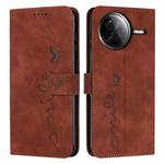 For Redmi K80 / K80 Pro Skin Feel Heart Embossed Leather Phone Case with Long Lanyard(Brown)