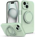 For iPhone 15 Liquid Silicone MagSafe Phone Case with Rotating Holder(Green)