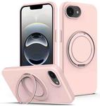 For iPhone 16e Liquid Silicone MagSafe Phone Case with Rotating Holder(Pink)