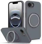 For iPhone 16e Liquid Silicone MagSafe Phone Case with Rotating Holder(Grey)