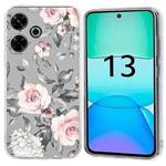 For Redmi 13 4G Colorful Painting Pattern TPU Phone Case(Flowers On Grey)