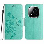 For Redmi Note 14 Pro+ 5G Butterfly Flower Pattern Flip Leather Phone Case(Green)