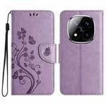 For Redmi Note 14 Pro+ 5G Butterfly Flower Pattern Flip Leather Phone Case(Light Purple)