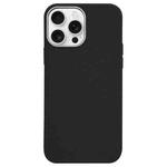 For iPhone 16 Pro Max Litchi Pattern Silver Edge Camera Frame Material Phone Case(Black)