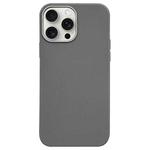 For iPhone 15 Pro Max Litchi Pattern Silver Edge Camera Frame Material Phone Case(Grey)