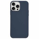 For iPhone 15 Pro Max Litchi Pattern Silver Edge Camera Frame Material Phone Case(Blue)