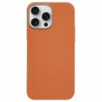 For iPhone 15 Pro Max Litchi Pattern Silver Edge Camera Frame Material Phone Case(Brown)