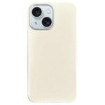 For iPhone 15 Plus Litchi Pattern Silver Edge Camera Frame Material Phone Case(White)