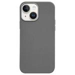 For iPhone 14 Plus Litchi Pattern Silver Edge Camera Frame Material Phone Case(Grey)