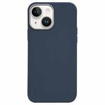 For iPhone 14 Plus Litchi Pattern Silver Edge Camera Frame Material Phone Case(Blue)