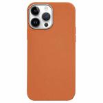 For iPhone 14 Pro Max Litchi Pattern Silver Edge Camera Frame Material Phone Case(Brown)