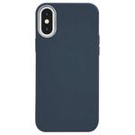 For iPhone XS / X Litchi Pattern Silver Edge Camera Frame Material Phone Case(Blue)