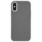 For iPhone XS Max Litchi Pattern Silver Edge Camera Frame Material Phone Case(Grey)