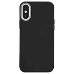 For iPhone XS Max Litchi Pattern Silver Edge Camera Frame Material Phone Case(Black)