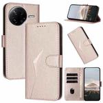 For Redmi K80 / Xiaomi Poco F7 Pro Triangle Pattern Buckle Clasp Leather Phone Case(Rose Gold)