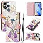 For iPhone 16 Pro Max Art Colored Drawing Pattern Leather Phone Case(Landscape)