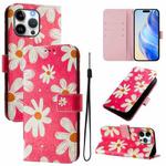 For iPhone 16 Pro Max Art Colored Drawing Pattern Leather Phone Case(Pink daisy)