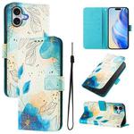 For iPhone 16 Plus Art Colored Drawing Pattern Leather Phone Case(Flowering flowers)