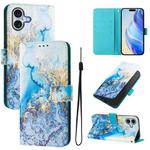 For iPhone 16 Plus Art Colored Drawing Pattern Leather Phone Case(Ocean marble)