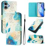 For iPhone 16 Art Colored Drawing Pattern Leather Phone Case(Flowering flowers)