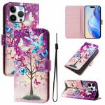 For iPhone 15 Pro Art Colored Drawing Pattern Leather Phone Case(Butterfly branch)