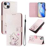 For iPhone 15 Plus Art Colored Drawing Pattern Leather Phone Case(Cute cat)