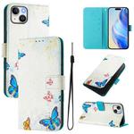 For iPhone 15 Plus Art Colored Drawing Pattern Leather Phone Case(Butterfly house)