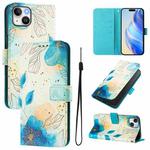 For iPhone 15 Art Colored Drawing Pattern Leather Phone Case(Flowering flowers)