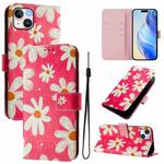 For iPhone 15 Art Colored Drawing Pattern Leather Phone Case(Pink daisy)