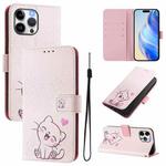 For iPhone 13 Pro Art Colored Drawing Pattern Leather Phone Case(Cute cat)