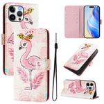 For iPhone 13 Pro Art Colored Drawing Pattern Leather Phone Case(Flamingo)