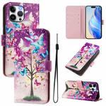 For iPhone 13 Pro Max Art Colored Drawing Pattern Leather Phone Case(Butterfly branch)