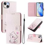 For iPhone 14 Plus Art Colored Drawing Pattern Leather Phone Case(Cute cat)