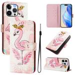 For iPhone 14 pro Art Colored Drawing Pattern Leather Phone Case(Flamingo)