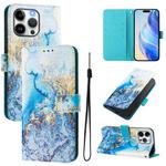 For iPhone 14 pro Art Colored Drawing Pattern Leather Phone Case(Ocean marble)