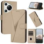 For Huawei Pura 70 Triangle Pattern Buckle Clasp Leather Phone Case(Gold)