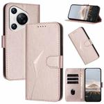 For Huawei Pura 70 Triangle Pattern Buckle Clasp Leather Phone Case(Rose Gold)