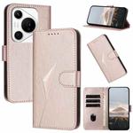 For Huawei Pura 70 Pro / Pura 70 Ultra Triangle Pattern Buckle Clasp Leather Phone Case(Rose Gold)