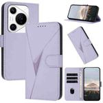 For Huawei Pura 70 Pro / Pura 70 Ultra Triangle Pattern Buckle Clasp Leather Phone Case(Light Purple)