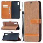 For Xiaomi Redmi 9A Color Matching Denim Texture Horizontal Flip Leather Case with Holder & Card Slots & Wallet & Lanyard(Brown)