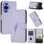For Huawei nova 12s Triangle Pattern Buckle Clasp Leather Phone Case(Light Purple)