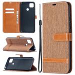 For Xiaomi Redmi 9C Color Matching Denim Texture Horizontal Flip Leather Case with Holder & Card Slots & Wallet & Lanyard(Brown)