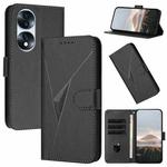 For Honor 70 Pro / 70 Pro+ Triangle Pattern Buckle Clasp Leather Phone Case(Black)