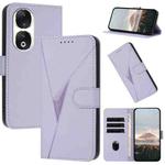 For Honor 90 Triangle Pattern Buckle Clasp Leather Phone Case(Light Purple)