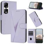 For Honor 90 Pro Triangle Pattern Buckle Clasp Leather Phone Case(Light Purple)