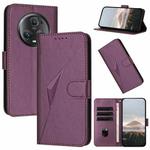 For Honor Magic5 Pro Triangle Pattern Buckle Clasp Leather Phone Case(Dark Purple)